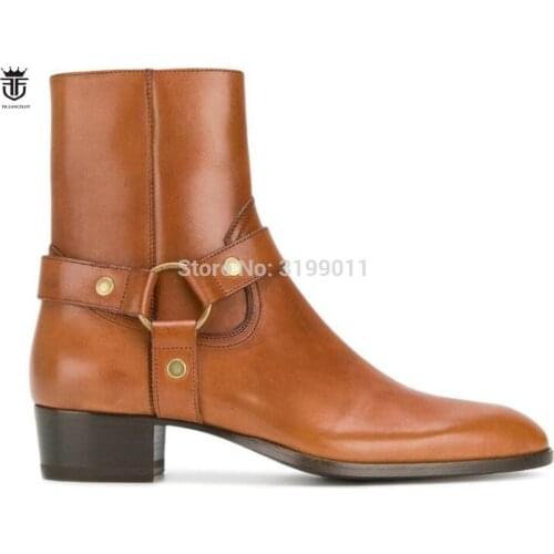 FR.LANCELOT 2020 new arrival High end real leather boot men Vintage Style Men ankle Boots zip side brown leather men boots