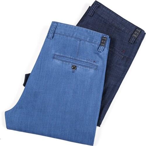 High Quality MenS Straight Denim Suit Pants Business Casual Fashion Loose Straight-Leg Jeans Male Summer Brand Thin Trousers