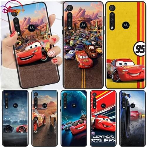 Cars Lightning McQueen For Motorola G9 G8 G Edge One E7 E6 Power Lite Marco Hyper Fusion Plus Play Black Soft Phone Case TPU