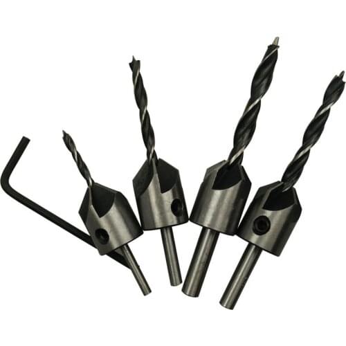 4pcs hss 5 flute countersink drill bit set reamer quick change wood drill bits chamfer woodworking twist drill dremel hand drill