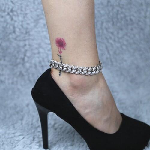 Wholesale summer holiday beach anklet with cz paved cuban chain foot jewelry for women lady wide chain hip hop jewelry gift