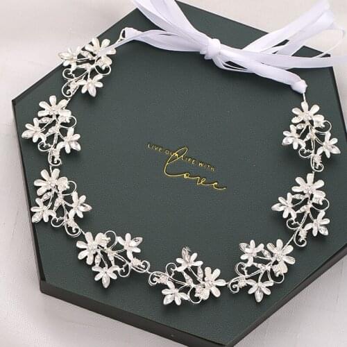 Fashion Rhinestone Headbands For Bridal Women Silver Color Hair Ornaments Flower Metal Head Jewelry Long Headpiece Accessories
