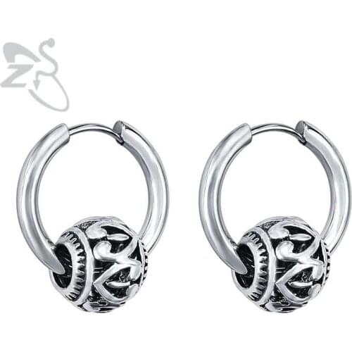 ZS Hoop Earrings Fashion Jewelry Round Ball Heart Hoop Earrings 316 Stainless Steel aros bijoux femme Ear Hoops boucle d'oreille