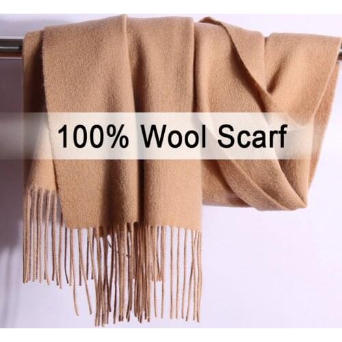Winter 100% Pure Wool Scarf Neck Warmer Women Echarpe Wrap with Tassel Pashmina Foulard Femme Merino Cashmere Scarves for Ladies