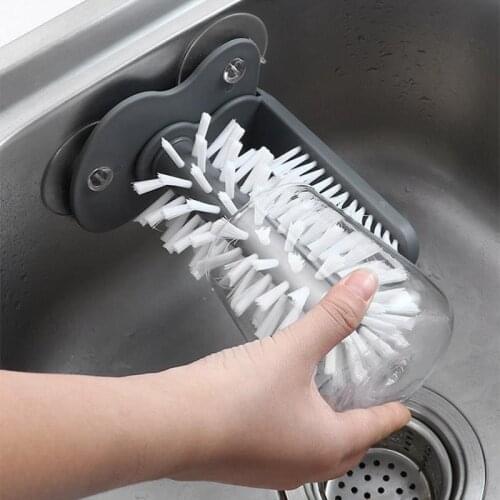 Cup Scrubber Glass Cleaner Bottles Brush Sink Kitchen Accessories 2 in 1 Drink Mug Wine Suction Cup Cleaning Brush Gadgets