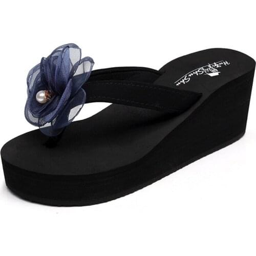 Womens Wear Thick-Soled Beach Slope with Flip Flops Funny Fashion Seaside Non-Alip Vacation High-Heeled Sandals And Slippers