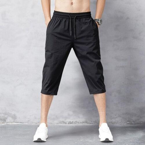 Long Summer Black Nylon Shorts Board Shorts Beach Trousers Length Mens Male Bermuda Mens Breeches Quick Thin Drying 3/4 Breec