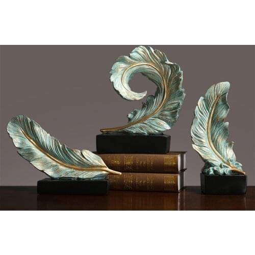Resin Feather Sculpture Crafts Modern Home Decor Accessoriesr Living Room Office Decoration Ornament Wedding Gifts