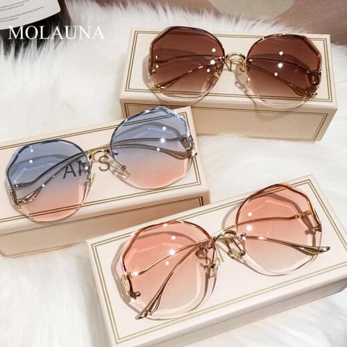 2021 Rimless Sunglasses Women Fashion Metal Bent leg Gradient Sun Glasses Ladies Sexy Blue Pink Eyewear Vintage Shades UV400