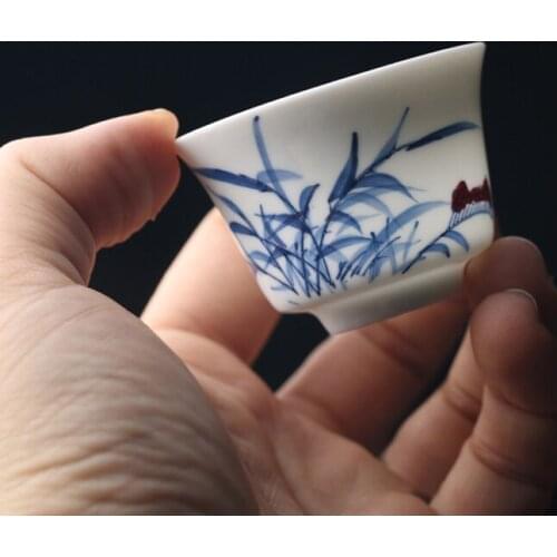 Old Chaozhou Stock Thin Tire Bell Cup Horseshoe Cup Hand-painted Kung Fu Tea Cup High Temperature Underglaze Pu'er Cup NO.YZ53