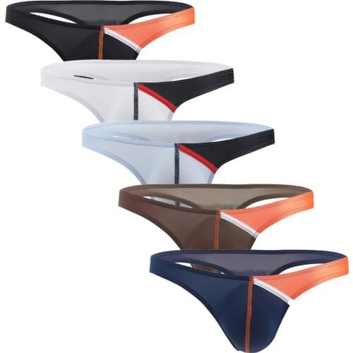 5Pcs/Lot Mens G-Strings Sexy Low Rise Mens Y-Back Thong Transparent Penis Pouch Sissy Panties Bikini Brief Gay Jockstrap T-Back