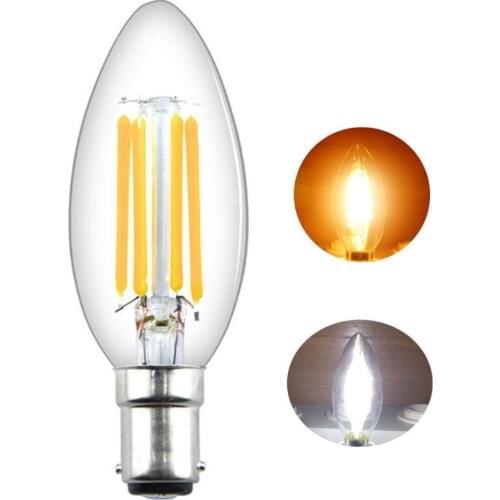Dimmable Bayonet B15 LED Bulb 4W C35 LED Filament Candle Light 40W Incandescent Replacement, Candelabra LED Clear Glass B15 Lamp