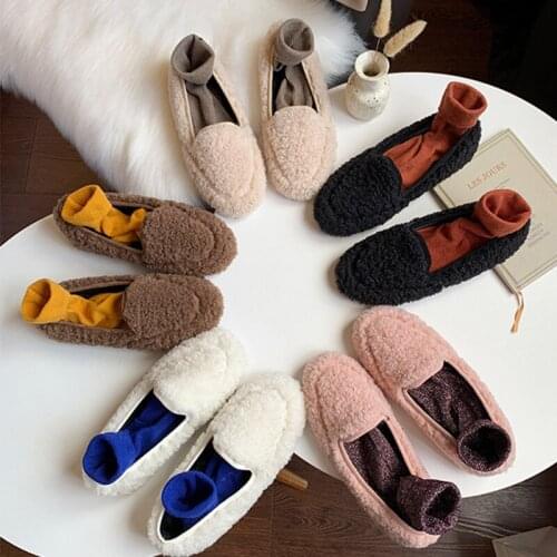 HAERSHUOA Ladies winter warm warm casual shoes lambs wool plus velvet comfortable soft bottom lazy shoes pea cotton shoes