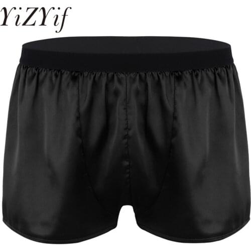 YiZYiF Boxers Men Shiny Loose Satin Boxer Shorts Sissy Panties boxershorts Gay Underwear Super Soft Lounge Wetlook Short Pants