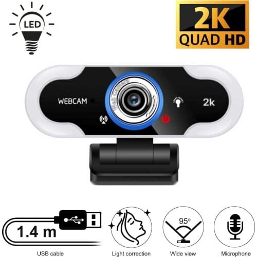 Web Camera Full HD Cam With USB Connector, LED Light, Microphone for Skype, MS Teams, Zoom, Home Office, Video Chat, Conference