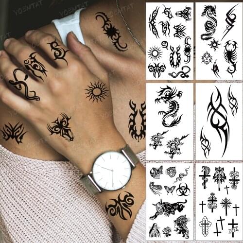 Waterproof Temporary Tattoo Sticker Linear Sun Snake Geometric Black Tattoo Fake Tatto Body Art Tatoo Woman Man Child Tattoos