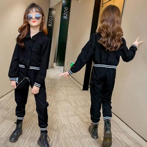 High Quality Spring Autumn Long Sleeve Turn-down Collar Tops Coat+Pant 2Pcs Set For 4-14Yrs Birthday Outfit Kids Fashion Clothes