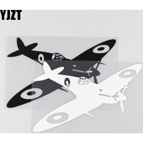 YJZT 15.5X9.9CM Funny Car Sticker Spitfire War Aircraft Plane Pilot Vinyl Decals Decor Black / Silver 10A-0005