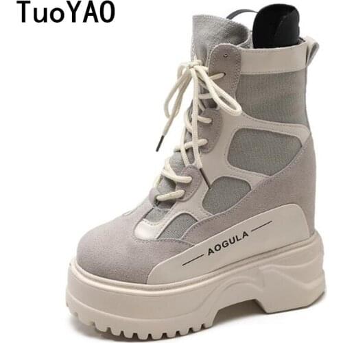 2020 Winter High Platform Boots 10CM High Heel Women Thick Sole Shoes Leather Wedge Sneakers Waterproof Breathable Casual Shoes