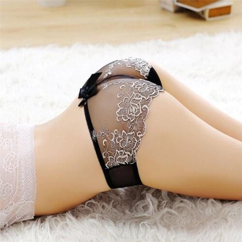 Women Lace Thongs Sexy Transparent G-string Panties Girl Lace T-back Embroidery Underwear Low-Waist Female Underpants M L