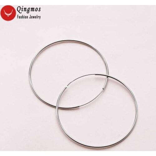 Qingmos Trendy Round Silver Hoop Earrings for Women with Silvery 30mm Sterling Silver S925 Hoop Earrings Fine Jewelry-ear570