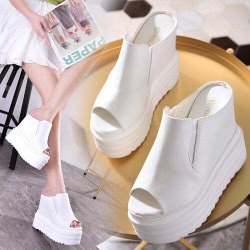 14CM wedge super high heel increase within shoes muffin bottom womens shoes waterproof platform thick sandals and slippers