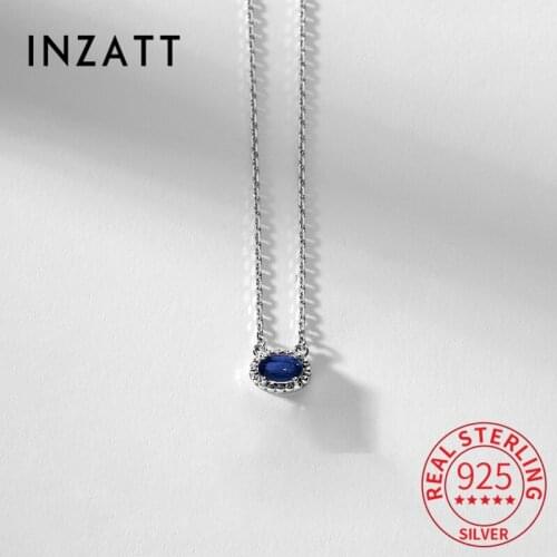 INZATT Real 925 Sterling Silver Blue Zircon Oval 14K Gold Choker Necklace For Women Fine Jewelry Cute Accessories Drop shipping