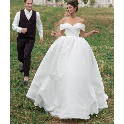 Sexy Wedding Dresses Jersey Pleat Sweetheart Off Shoulder Zipper A-Line Bridal Gowns Novia Do 2021 New Party