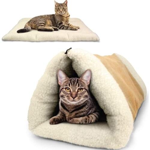 Winter Folding Cat Sleeping Bag Three In One Cat Nest Triangular Cat Bed Pet Blanket Cushion Small Pets Sleeping Rest Supplies