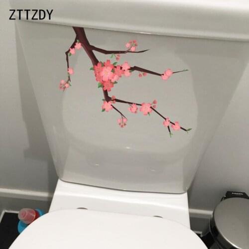 ZTTZDY 24.3*17.6CM Peach Tree Branch Fashion Toilet Seat Stickers Creative Room Wall Decal T2-0210