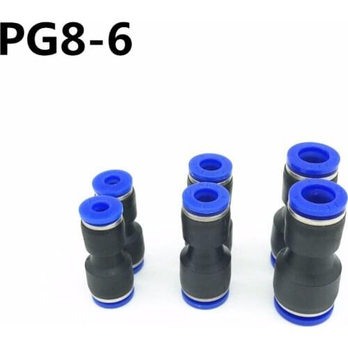 100Pcs PG8-6 8mm Hole to 6mm Pneumatic Fittings Push In Straight Reducer Connectors For Air Water Hose Plastic Pneumatic Part