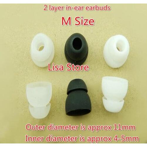 1000pcs/ 500 Pairs 2-layer M Size Silicone In-Ear Earphone Headset Earbud Bud Tips Ear buds Eartips Replacement Earplug Cushion