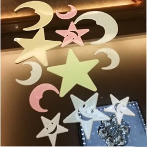 12pcs / bag 3D Luminous Stars and Moon Glow in the Dark Wall Sticker Decal for Kids Baby Rooms Fluorescent 3D Stickers