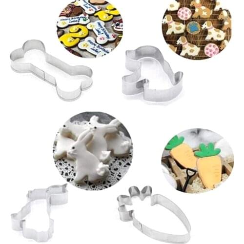 4pcs Rabbit Stainless Steel Mold Easter Dog Carrot Bone Mold Kitchenware 3D Cookie Cutter DIY Baking Pastry Modelling Tools