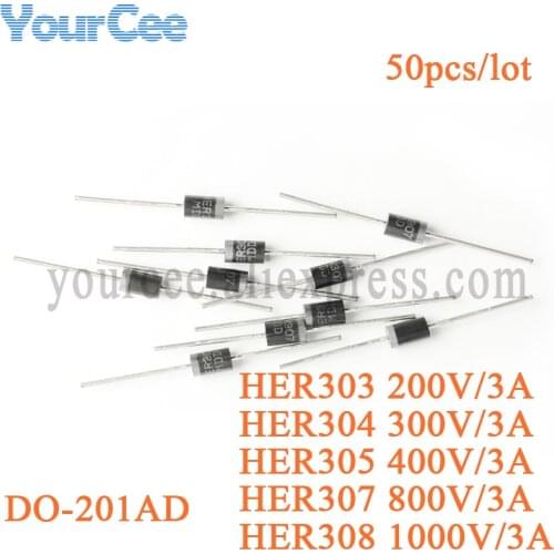 50pcs MDD Rectifier Diode DIP HER308 HER307 HER305 HER304 HER303 DO-201AD 3A 200V 300V 400V 800V 1000V High Efficiency Diodes