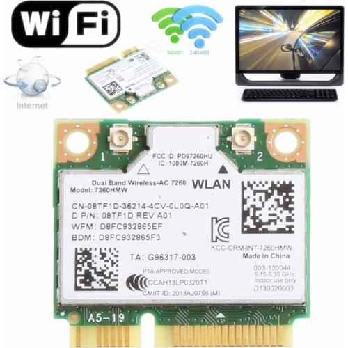 876M Dual Band 2.4+5G Bluetooth V4.0 Wifi Wireless Mini PCI-Express Card For Intel 7260 AC For DELL 7260HMW CN-08TF1D Dropship