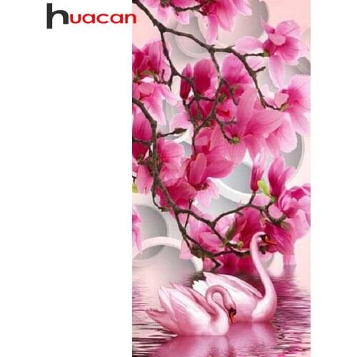 Huacan 5d Diamond Painting Flower Wall Decor Diamond Embroidery Mosaic Swan Animal Floral Crystal Hobby