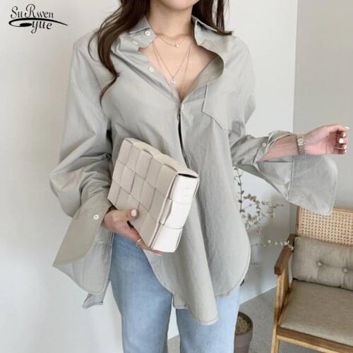 Spring Fashion Women Blouse Long Sleeve Solid Shirt Loose Simple Korean Top Chic 2021 Autumn Chemisier Femme New Lady Clothing