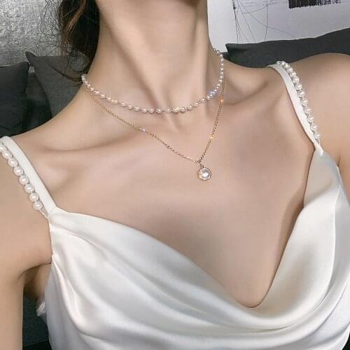 Korean Double Layer Chain Pearl Pendant Necklaces For Women Charm Gold Color Chokers Necklaces Fashion Jewelry Gifts 2020 New