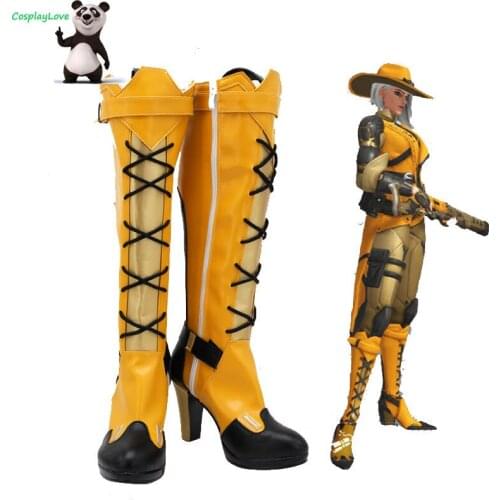 CosplayLove OW Game New Hero Ashe Yellow Shoes Cosplay Long Boots Leather Custom Made