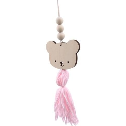 Nordic Style Cute Panda Shape Wooden Beads Tassel Pendant Kids Room Car Decoration Wall Hanging Ornament