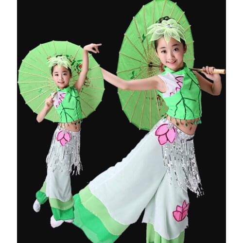 Childrens classical Chinese clothing dance costumes fan dance Yangko clothing girls umbrella dance national dance costumes