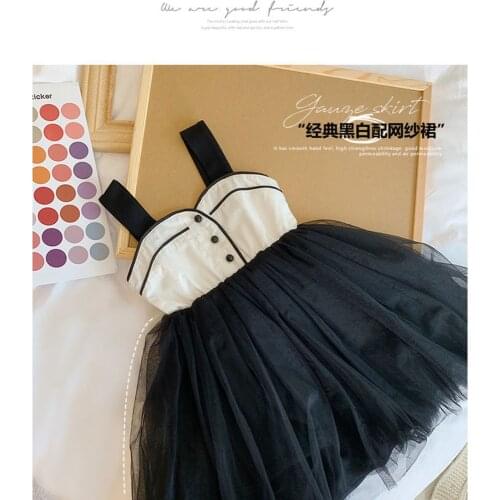 2-6Years Kid Girls Sleeveless Lace Tutu Dress Black White Patchwork Ruffle Dress
