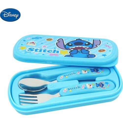 Disney Creative Kids Cartoon Cutlery Birthday Gifts Stitch Spoon Fork Cutlery Box Set Stitch Cartoon Utensils