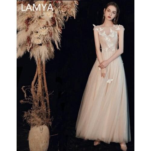 LAMYA Butterfly Appliques Long Evening Dress 2021 For Women A-Line Tulle Vintage Formal Gown Plus Size Special Occasion Gown