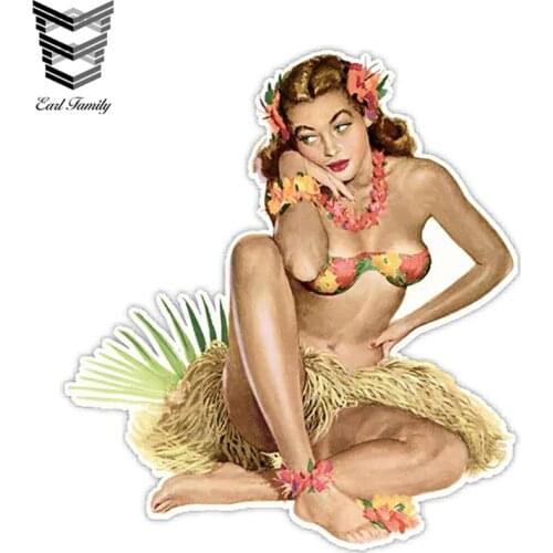 EARLFAMILY 13cm X 10.1cm Art Retro Sexy Pin Up Girl Hawaii Decal Vinyl Car Stickers Motor Auto Accessories Car Styling Graphics