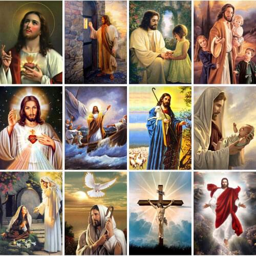FIYO Full Square Round Diamond Painting Religion Jesus Rhinestone Of Picture Cross Stitch Kits Figure Mosaic Diamond Decoration
