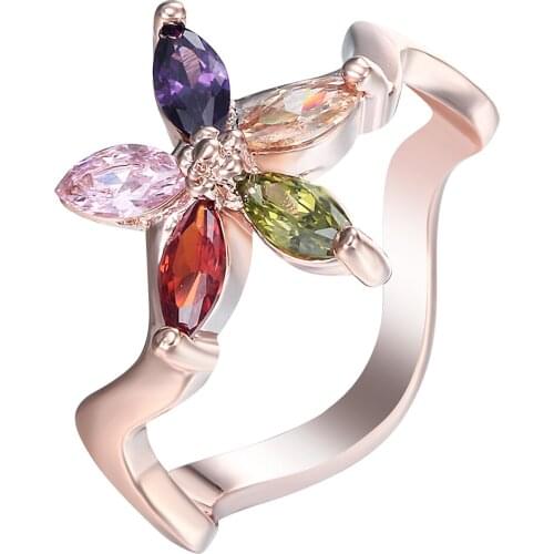 Hainon Hot Sale Silver Color Elegant Wave Colorful Rings New Vintage CZ Zircon Jewelry Wedding Gift Luxury Promise Rings