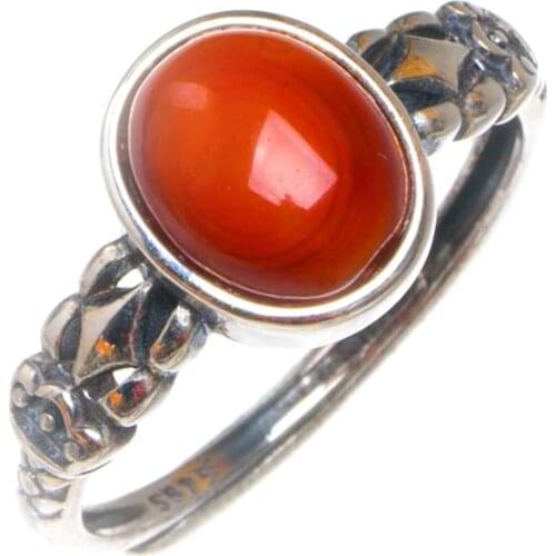 Natural Nanjiang Red Agate Opening Concise Handmade 925 Sterling Silver Ring 7 D1022