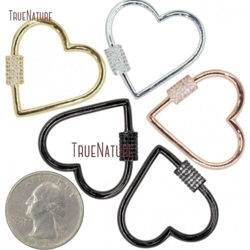 Bigger Size Rose Gold Silver Gun black Heart Clasp CZ Micro Pave Screw Clasp Lock Carabiner Pave Lock 31mm FC28021